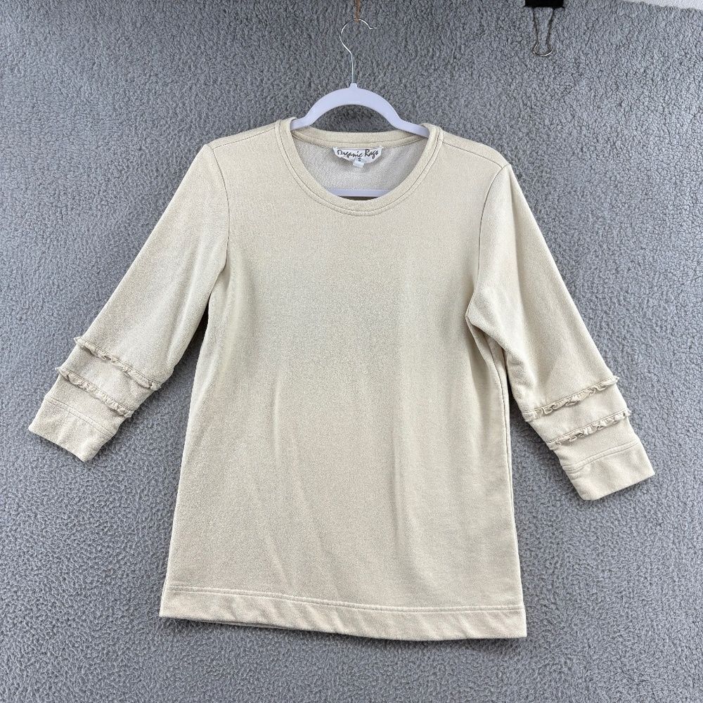 Organic Rags Women's Sweatshirt Cream Ruffle Sleeve Size Small